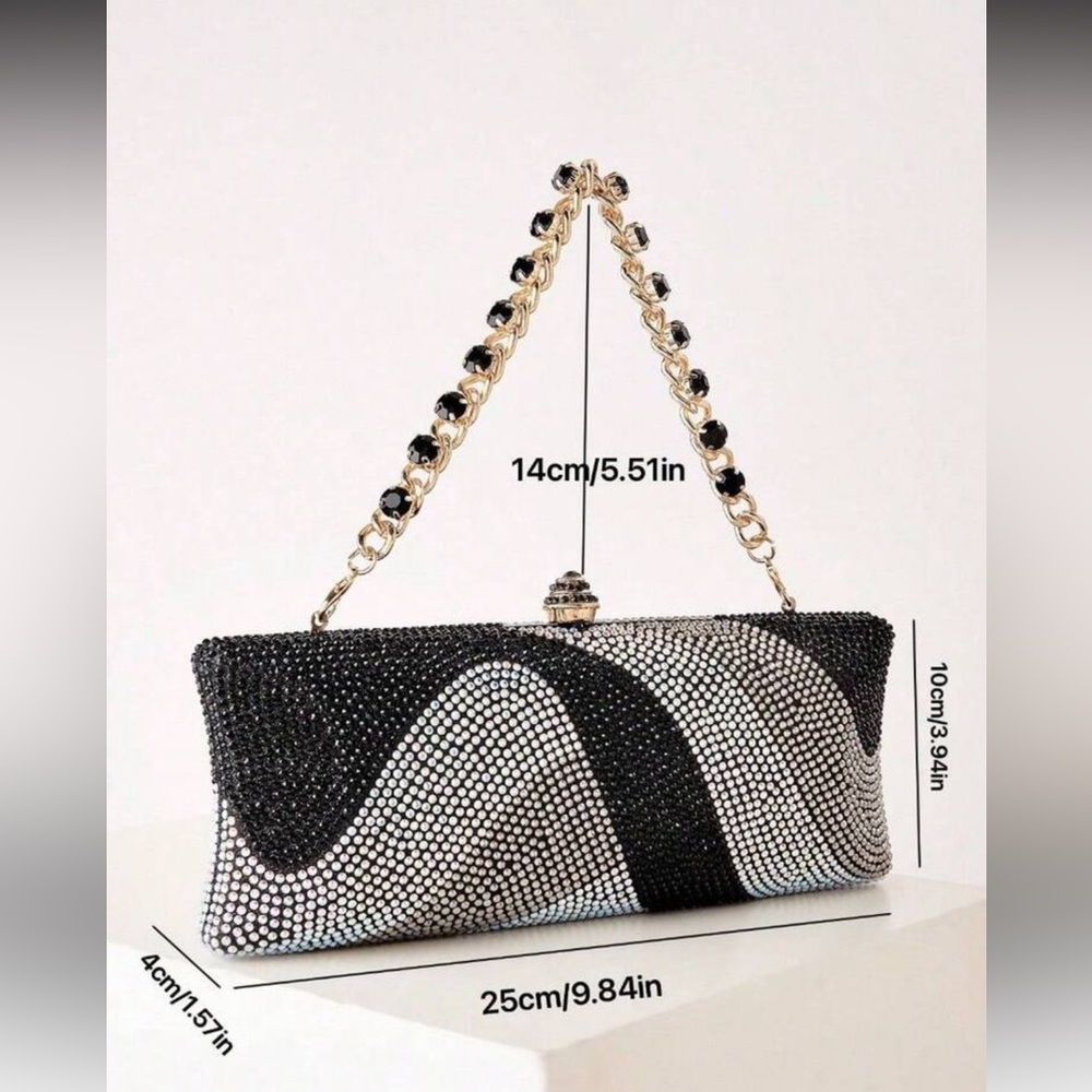 Black and Silver Crystal Evening Clutch - Picture 7 of 7